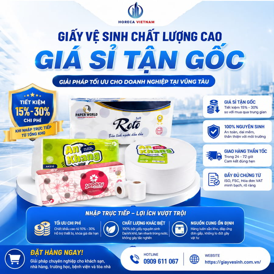 Horeca Việt Nam xưởng sản xuất giấy vệ sinh Vũng Tàu uy tín giá sỉ tốt nhất