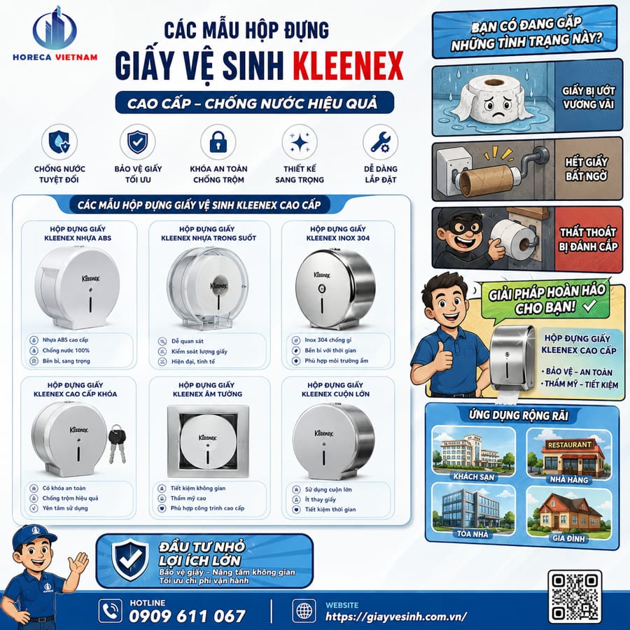 Các mẫu hộp đựng giấy vệ sinh kleenex cao cấp chống nước hiệu quả tại Horeca Việt Nam