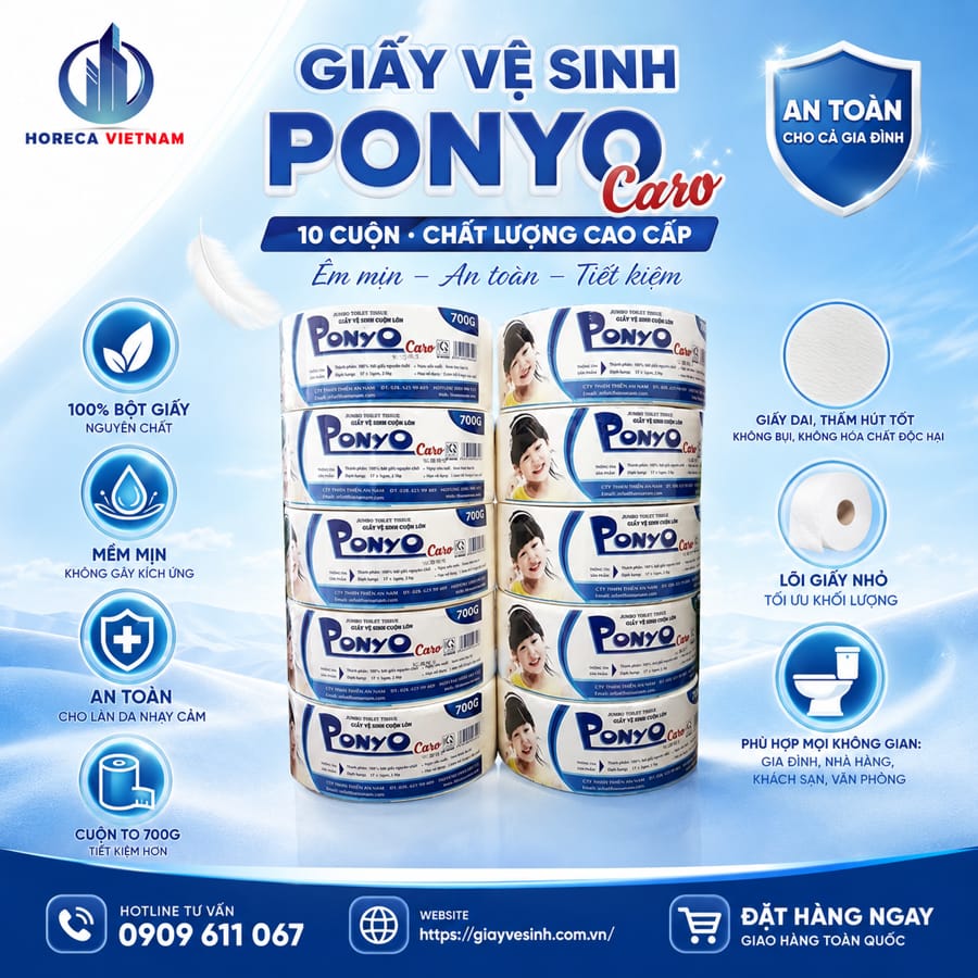 Đánh giá lốc 10 cuộn giấy vệ sinh ponyo trọng lượng kích thước cụ thể