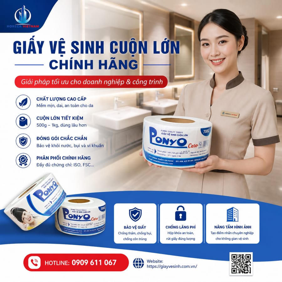 Địa chỉ mua giấy vệ sinh cuộn lớn ponyo chính hãng cao cấp giá sỉ tốt nhất tại Horeca Việt Nam