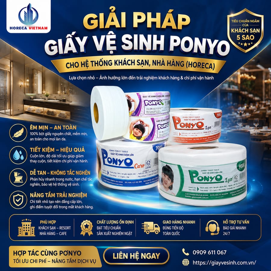Cung cấp giấy vệ sinh ponyo cho khách sạn uy tín giá sỉ tốt nhất tại Horeca Việt Nam