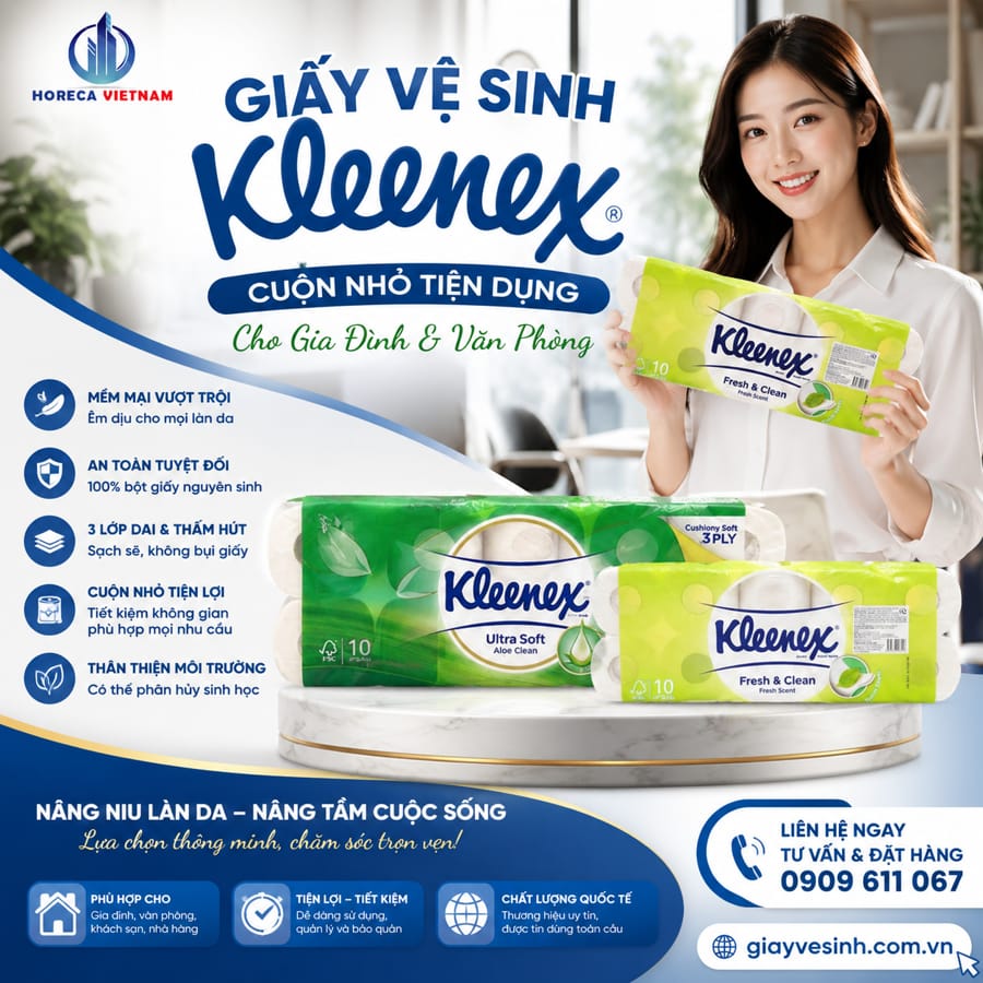 Cung cấp giấy vệ sinh kleenex cuộn nhỏ uy tín giá tốt nhất tại Horeca Việt Nam