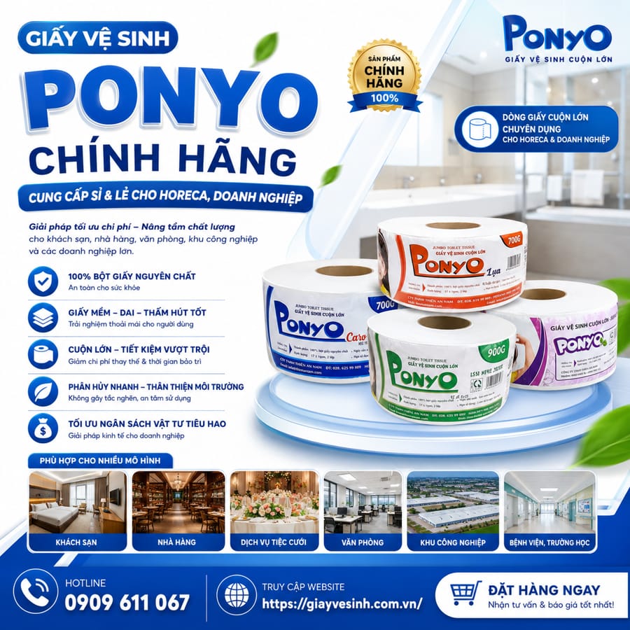 Giấy vệ sinh ponyo chính hãng cung cấp sỉ lẻ cho Horeca doanh nghiệp