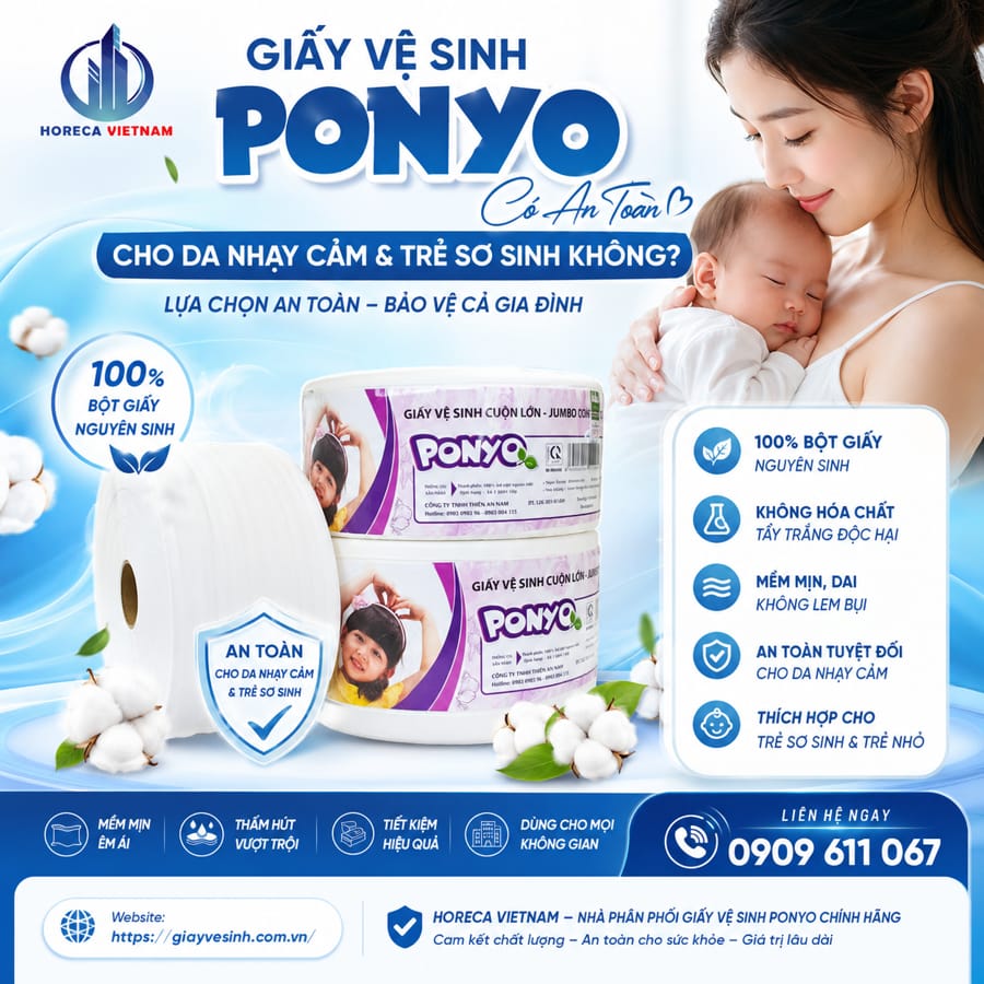 Cung cấp giấy vệ sinh ponyo cho da nhạy cảm an toàn cho trẻ sơ sinh tại Horeca Việt Nam