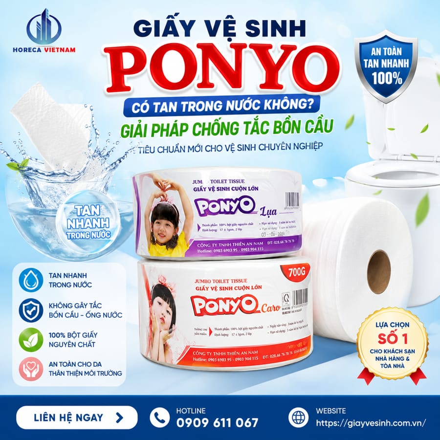 Giấy vệ sinh ponyo có tan trong nước không? Giải pháp chống tắc bồn cầu tại Horeca Việt Nam