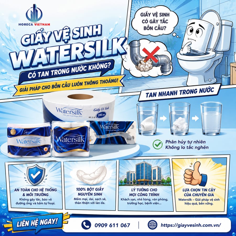 Giấy vệ sinh watersilk có tan trong nước không và cách xử lý tránh tắc bồn cầu tại Horeca Việt Nam