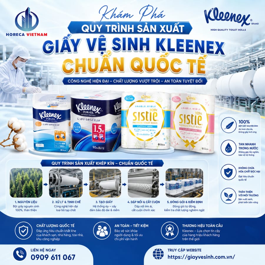 Khám phá quy trình sản xuất giấy vệ sinh kleenex chuẩn quốc tế tại Horeca Việt Nam