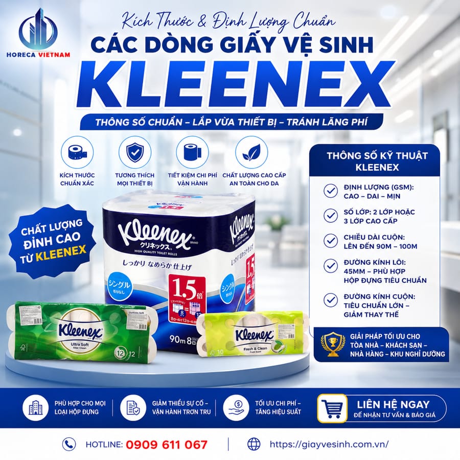 Tìm hiểu thông số kỹ thuật giấy vệ sinh kleenex tại Horeca Việt Nam