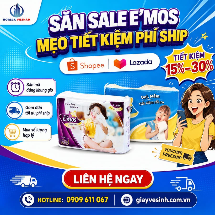 Kinh nghiệp săn sale mua giấy e'mos shopee lazada tiết kiệm chi phí