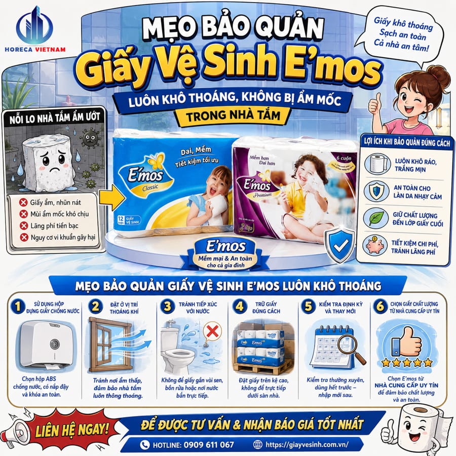 Cách bảo quản giấy vệ sinh E'mos luôn khô thoáng không bị ẩm mốc trong nhà tắm