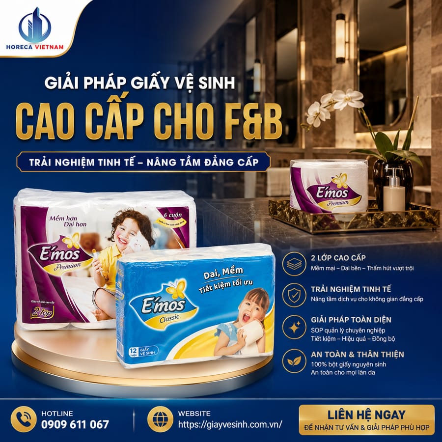 Mua giấy vệ sinh e'mos cho nhà hàng nâng tầm trài nghiệm tại Horeca Việt Nam