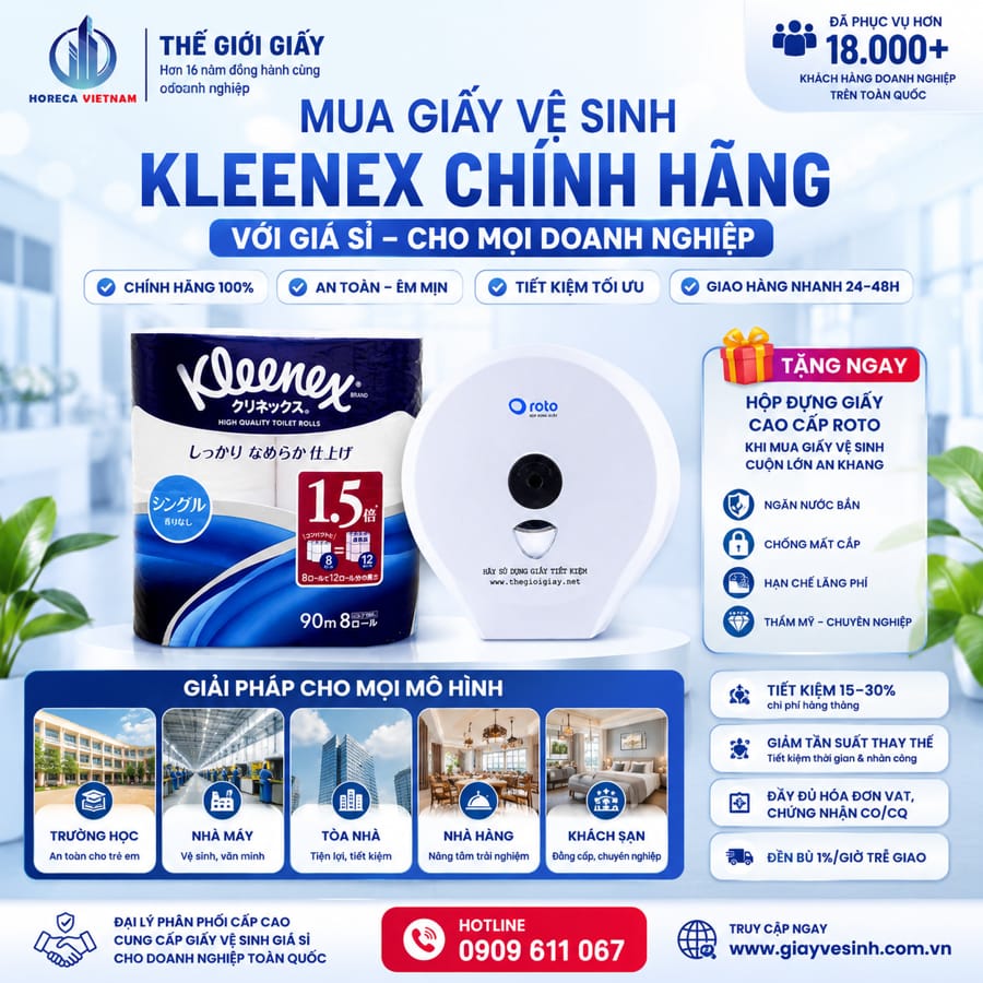 Mua giấy vệ sinh kleenex cho da nhạy cảm chính hãng giá sỉ tốt nhất cho mọi doanh nghiệp tại Horeca Việt Nam