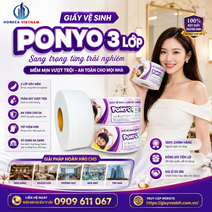 Mua giấy vệ sinh ponyo 3 lớp uy tín giá sỉ tốt nhất tại Horeca Việt Nam