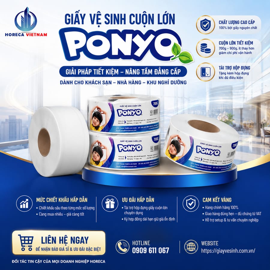 Mua giấy vệ sinh ponyo cho khách sạn chính hãng giá tốt nhất tại Horeca Việt Nam