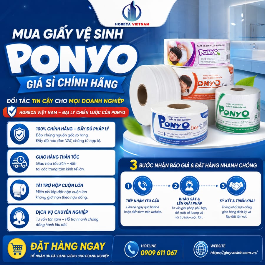 Mua giấy vệ sinh ponyo giá sỉ chính hãng cho doanh nghiệp tại Horeca Việt Nam