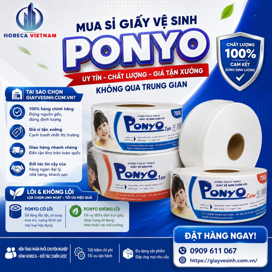 Mua sỉ sỉ giấy vệ sinh ponyo uy tín chất lượng giá tận xưởng không qua trung gian tại Horeca Việt Nam