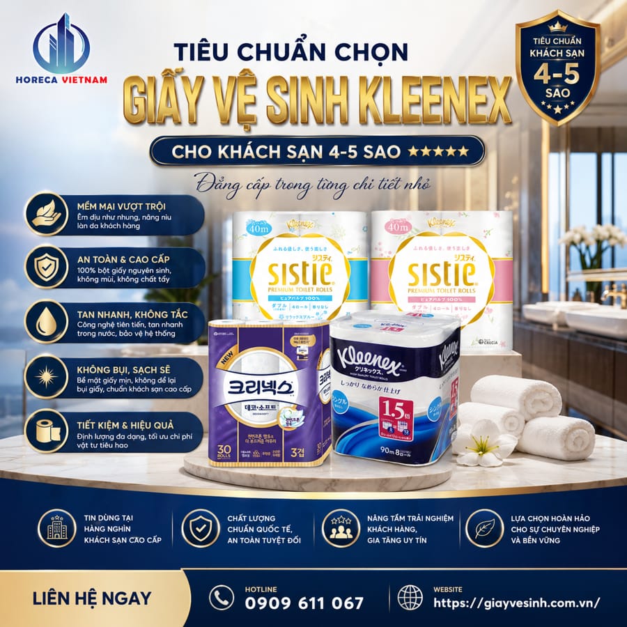 Cung cấp giấy vệ sinh kleenex cho khách sạn uy tín giá sỉ tốt nhất tại Horeca Việt Nam