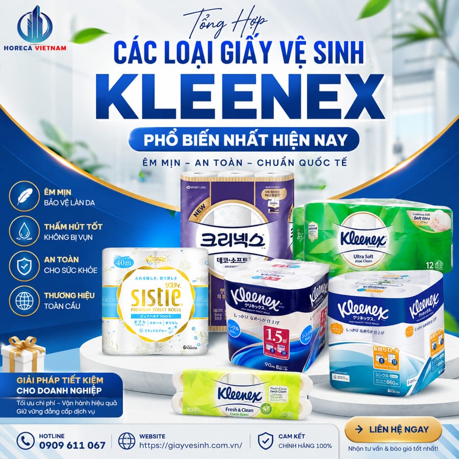 Tổng hợp các loại giấy vệ sinh kleenex phổ biến nhất hiện nay tại Horeca Việt Nam