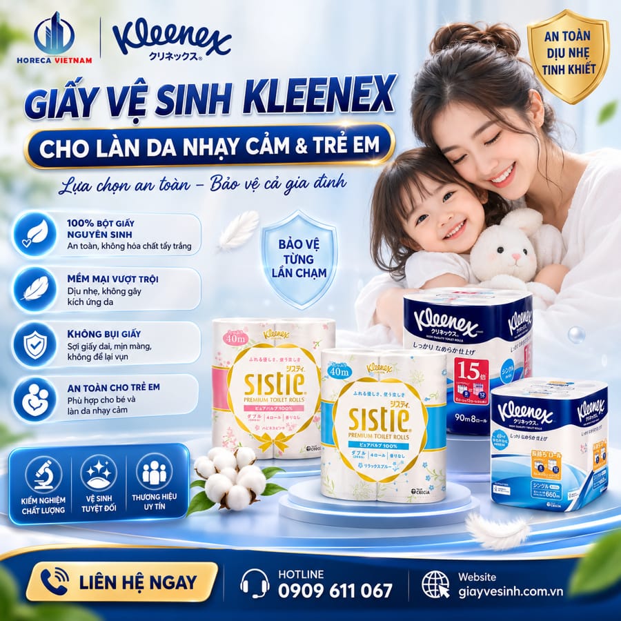 Cung cấp giấy vệ sinh kleenex cho da nhạy cảm an toàn cho trẻ em tại Horeca Việt Nam