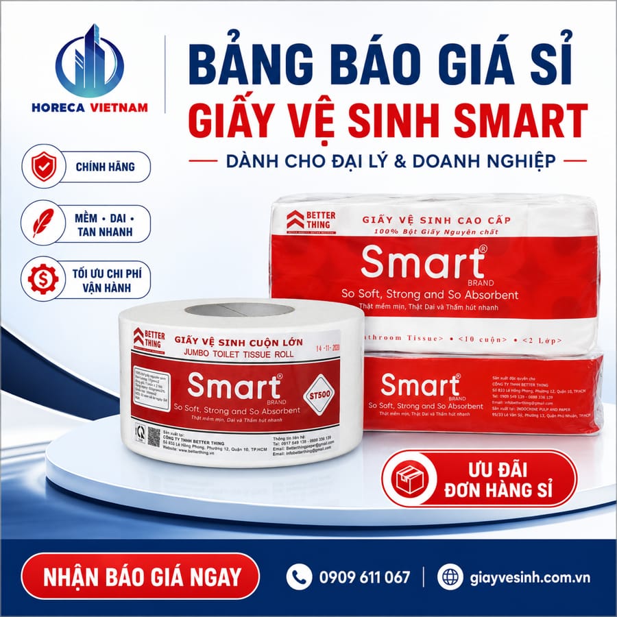Báo giá sỉ giấy vệ sinh smart mới nhất dành cho đại lý doanh nghiệp tại Horeca Việt Nam