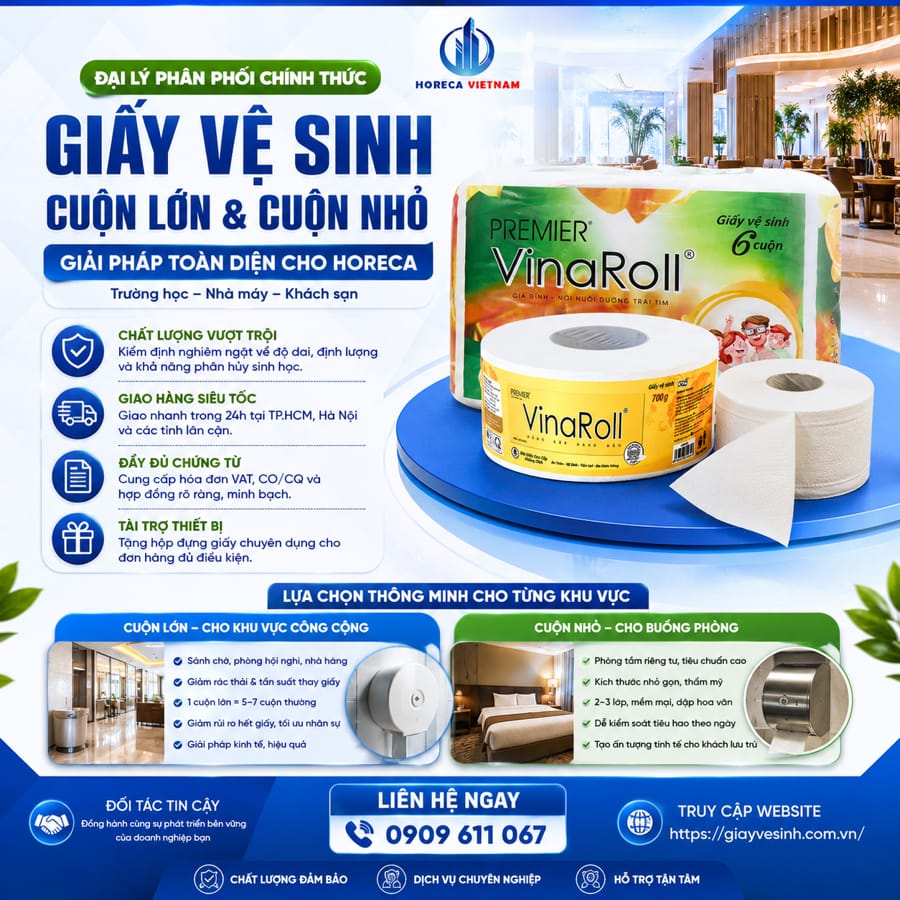 Đại lý phân phối giấy vệ sinh vinaroll cho khách sạn tốt nhất tại Horeca Việt Nam