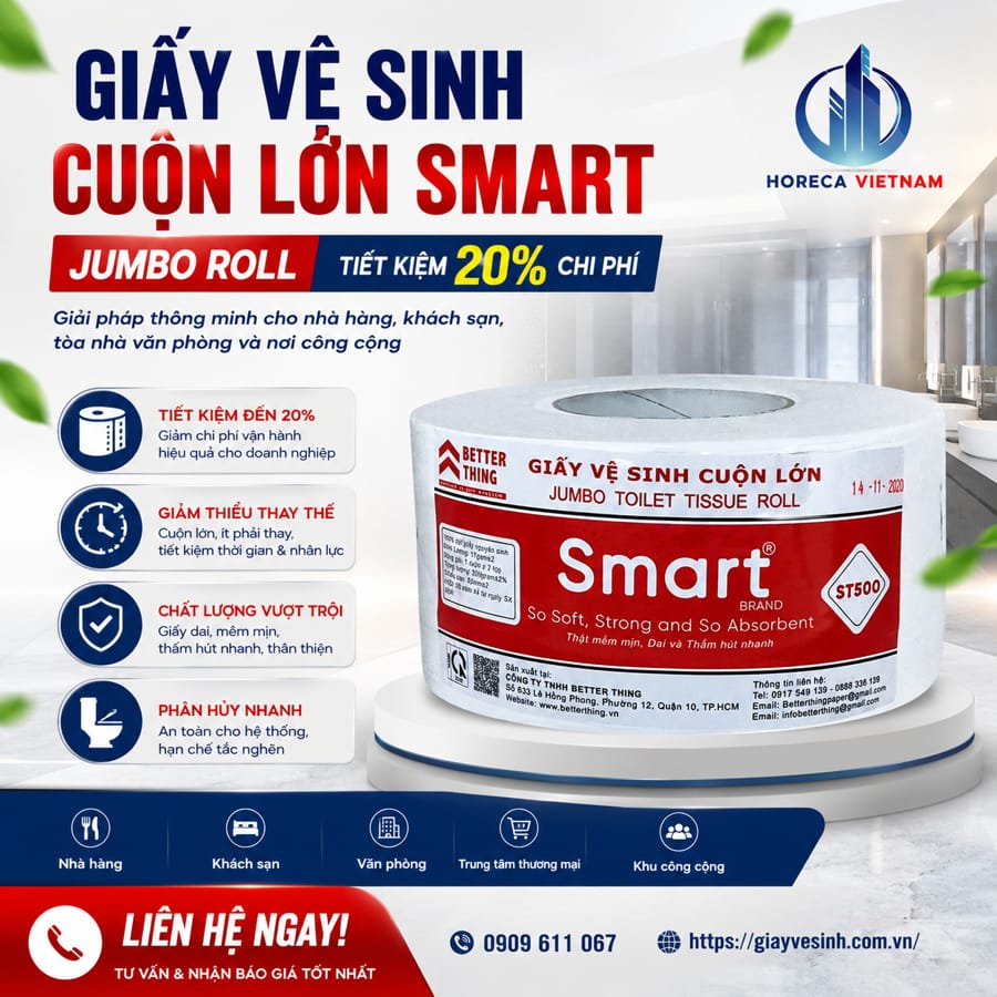 Cung cấp giấy vệ sinh cuộn lớn smart uy tín giá tốt nhất tại Horeca Việt Nam