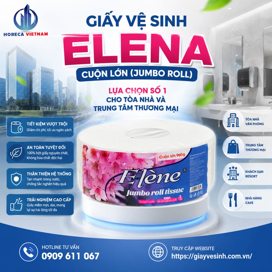 Horeca Việt Nam cung cấp giấy vệ sinh elena cuộn lớn tốt nhất cho tòa nhà