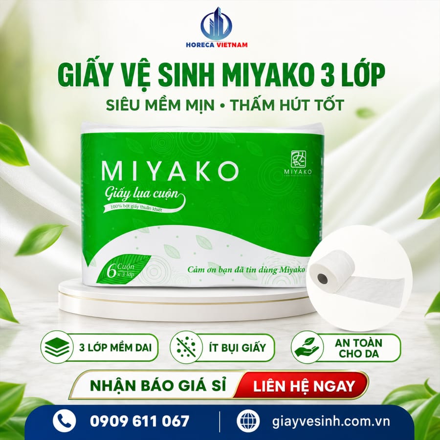 Cung cấp giấy vệ sinh miyako 3 lớp mềm mịn thấm hút tốt cho mọi loại da