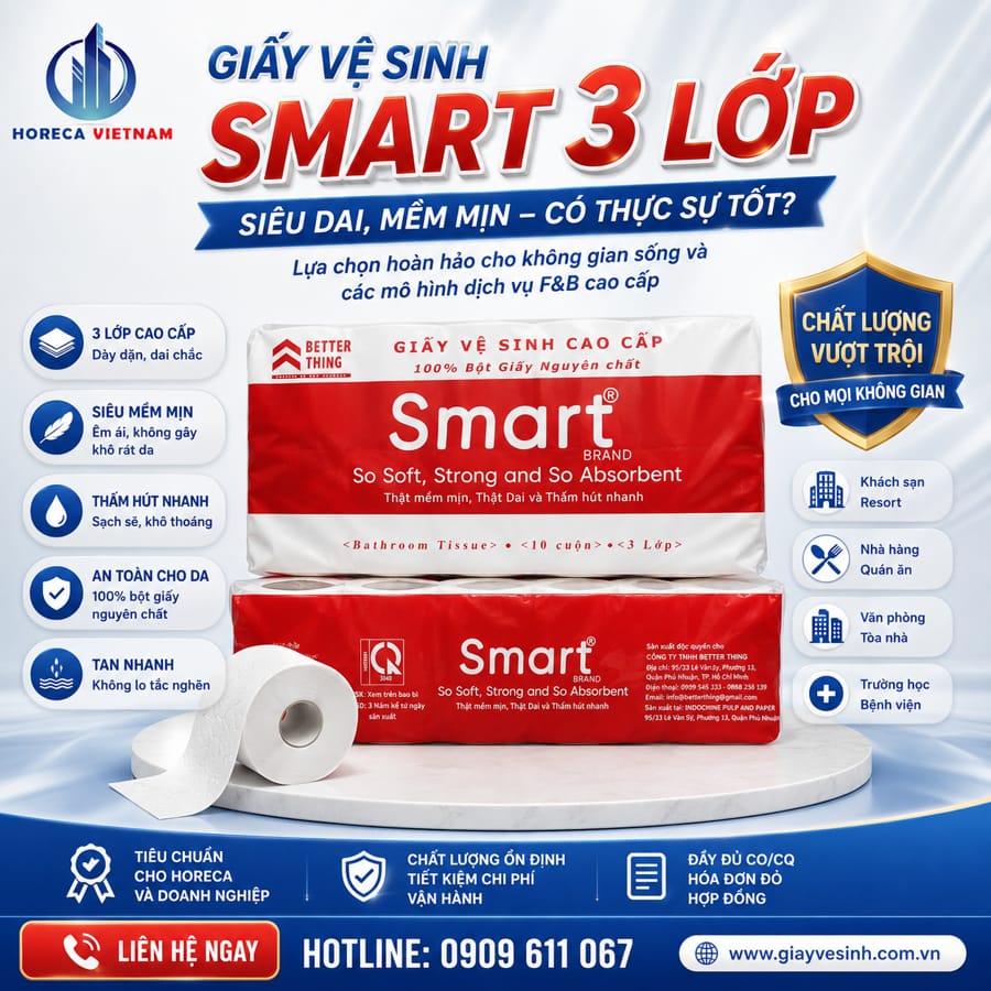 Cung cấp giấy vệ sinh smart 3 lớp siêu dai mềm mịn tại Horeca Việt Nam