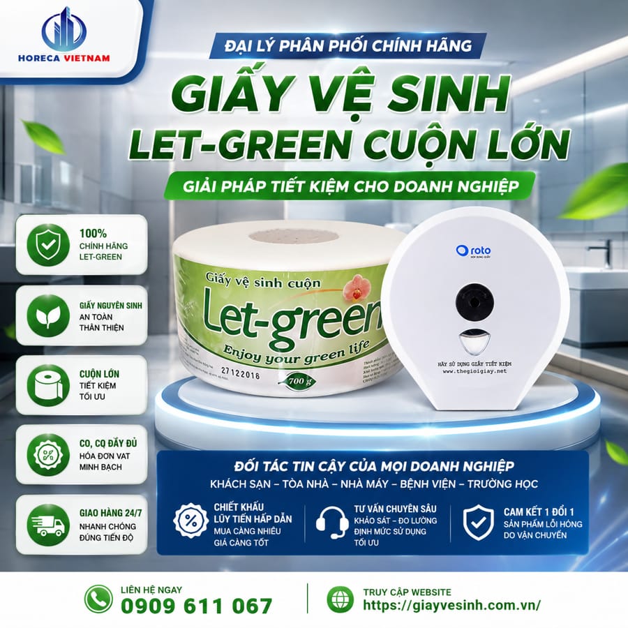 Horeca Việt Nam đại lý giấy vệ sinh Let-green cuộn lớn tiết kiệm cho doanh nghiệp