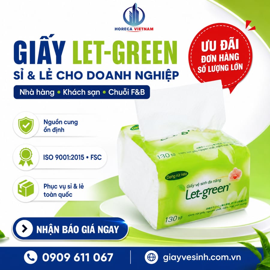 Horeca Việt Nam địa chỉ mua giấy vệ sinh Let-green 3 lớp sỉ lẻ cho doanh nghiệp
