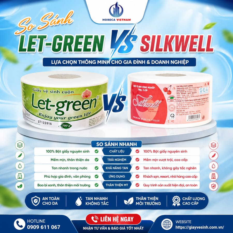 So sánh giấy vệ sinh Let-green và Silkwell uy tín