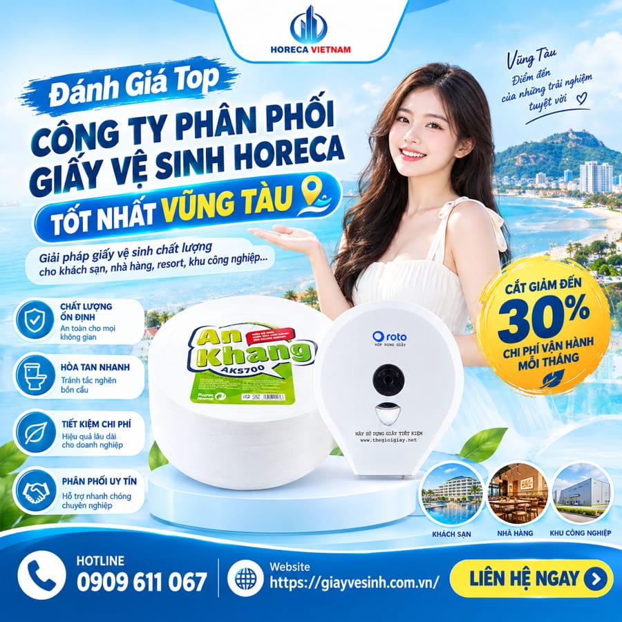 Review công ty giấy vệ sinh vũng tàu và chỉ đích danh công ty phân phối giấy vệ sinh Horeca tốt nhất Vũng Tàu, giúp bạn cắt giảm đến 30% chi phí vận hành mỗi tháng.