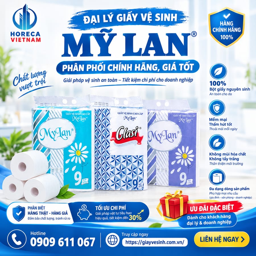 Horeca Việt Nam đại lý giấy vệ sinh phân phối dòng Mỹ Lan chính hãng để đảm bảo an toàn cho làn da và tối ưu hóa ngân sách