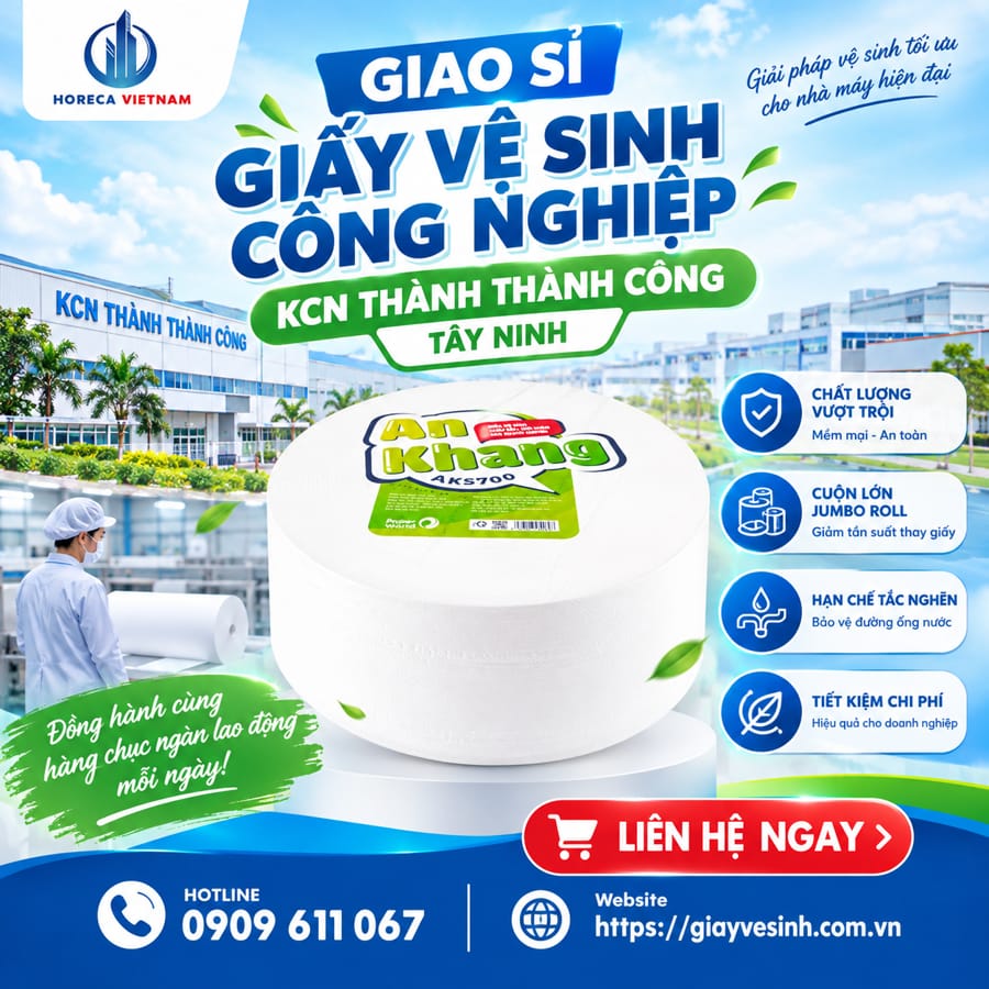 Việc chuyển đổi sang sử dụng giấy vệ sinh KCN Thành Thành Công định dạng cuộn lớn (Jumbo Roll) từ các nhà cung cấp sỉ uy tín như Horeca Việt Nam chính là chiến lược tối ưu nhất.