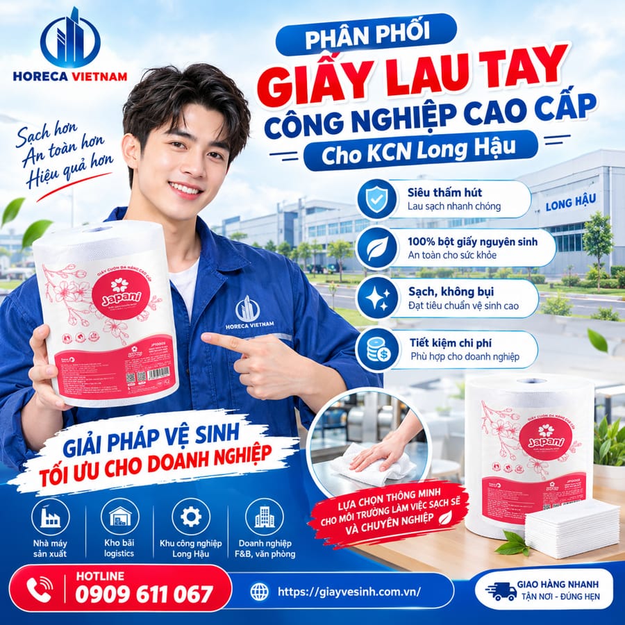 Horeca Việt Nam nhà phân phối giấy lau tay công nghiệp Long Hậu uy tín