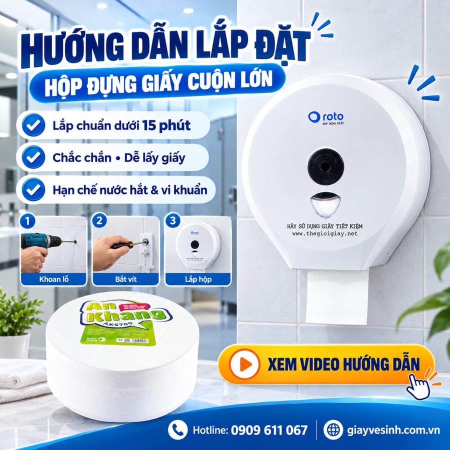 Hướng dẫn cách lắp hộp đựng giấy vệ sinh cuộn lớn.