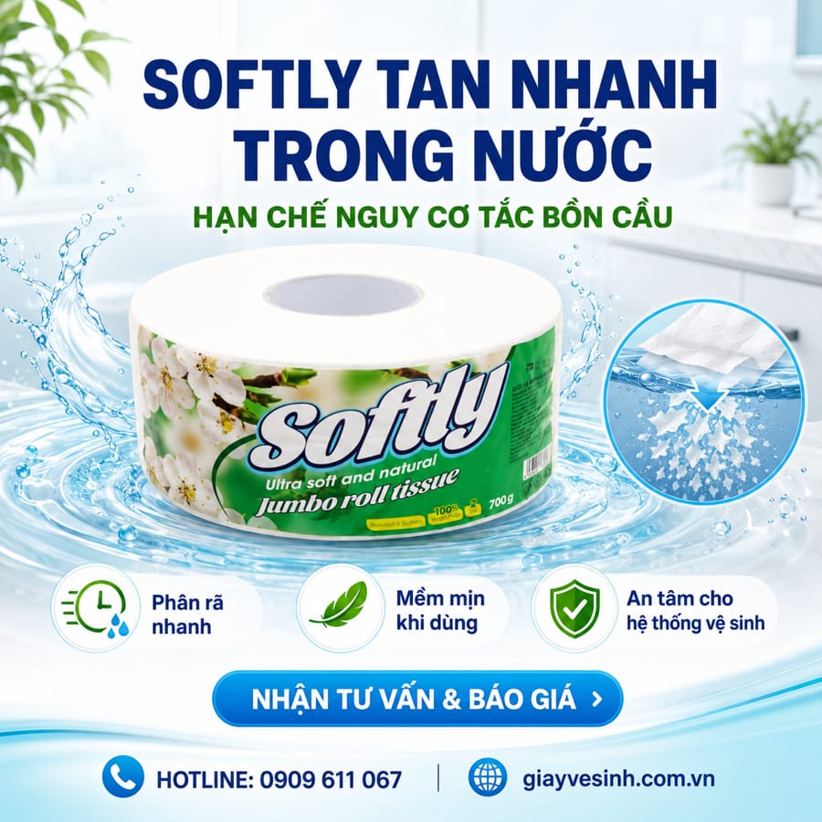 Kiểm chứng khả năng giấy vệ sinh softly có tan trong nước chống tắc bồn cầu
