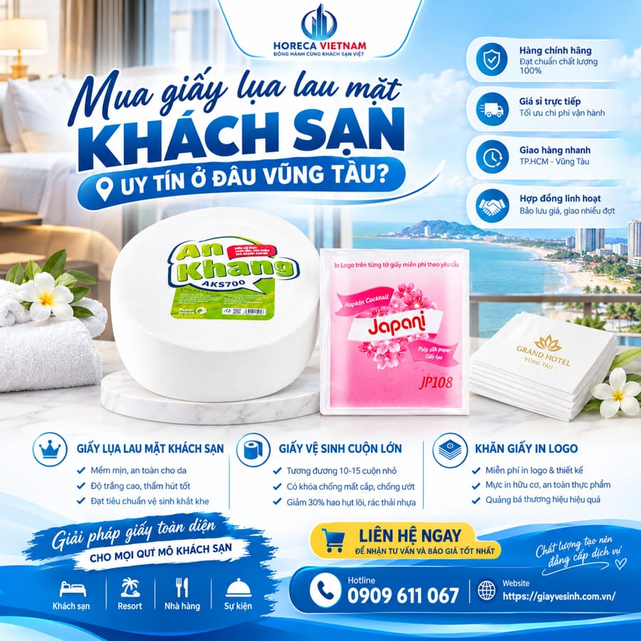 Mua giấy lụa lau mặt khách sạn uy tín tại NPP Horeca Việt Nam