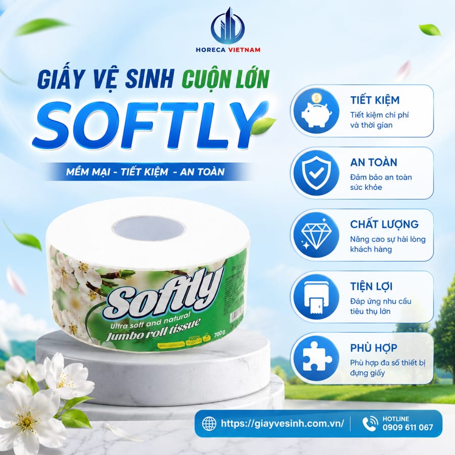 Mua giấy vệ sinh cuộn lớn softly mềm mại tiết kiệm an toàn tại Horeca Việt Nam