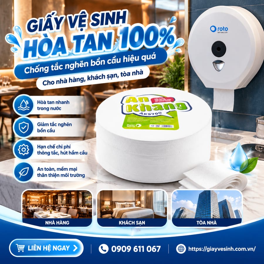 Giấy vệ sinh hòa tan trong nước chống tắc nghẽn cho nhà hàng