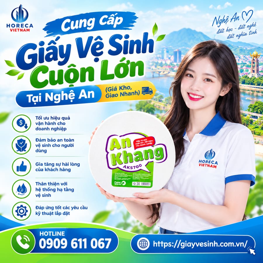 Horeca Việt Nam nhà cung cấp giấy vệ sinh cuộn lớn Nghệ An giá kho giao nhanh