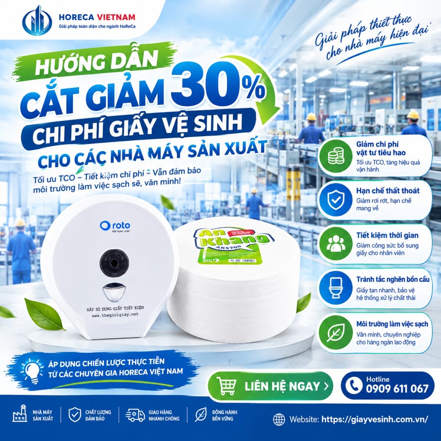 Cách tối ưu chi phí giấy vệ sinh nhà máy nhằm tối ưu hóa 30% chi phí giấy vệ sinh hàng tháng mà vẫn duy trì môi trường làm việc vệ sinh, văn minh cho hàng ngàn người lao động.