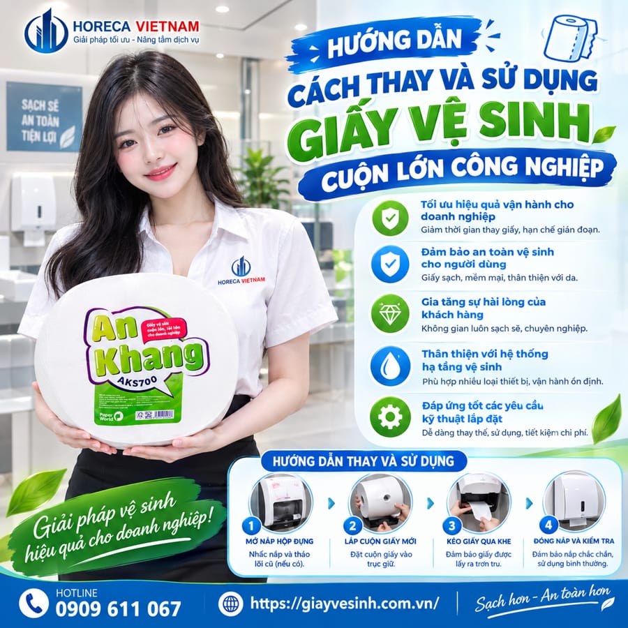 Hướng dẫn thay giấy vệ sinh cuộn lớn uy tín tại Horeca Việt Nam
