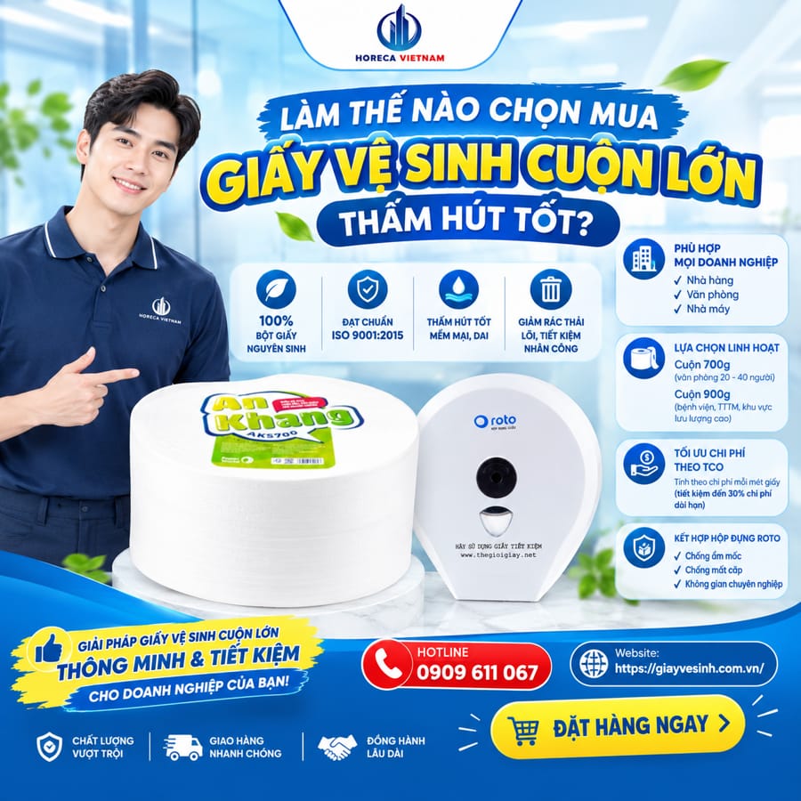 Mua giấy vệ sinh cuộn lớn thấm hút tốt tại Horeca Việt Nam.